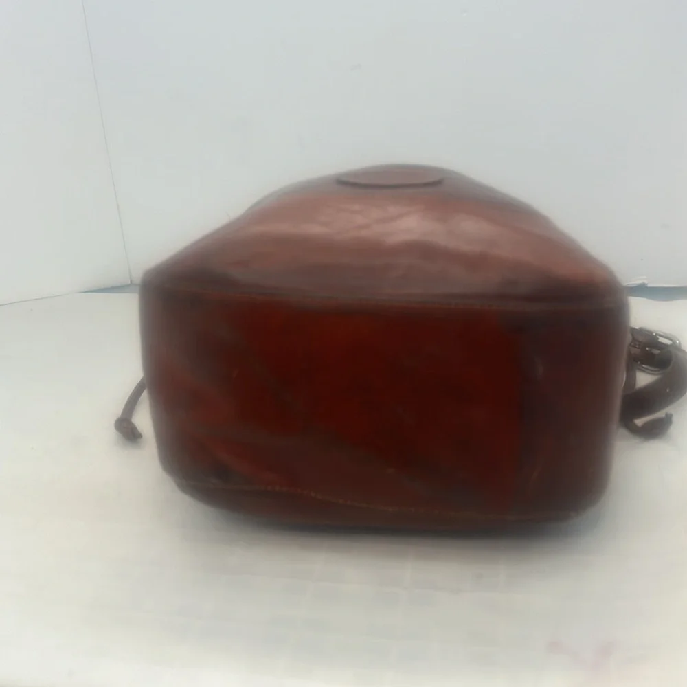Oroton tan Molded cowhide Leather Drawstring bucket bag.